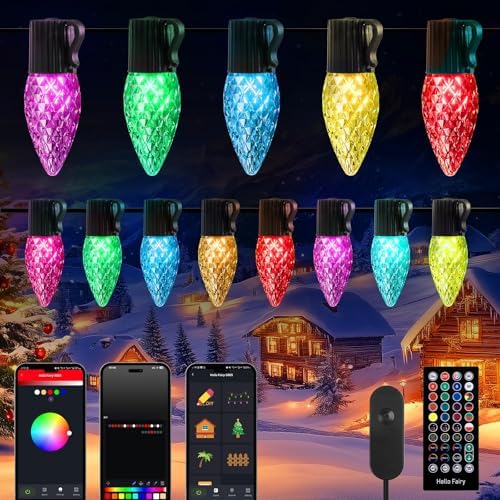 Christmas Lights Outdoor, 200 LED RGB C9 String Lights, Smart APP & Remote