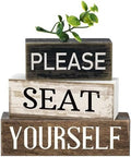 Moucuny 4 Pcs Please Seat Yourself Sign Wooden Bathroom Farmhouse Decor