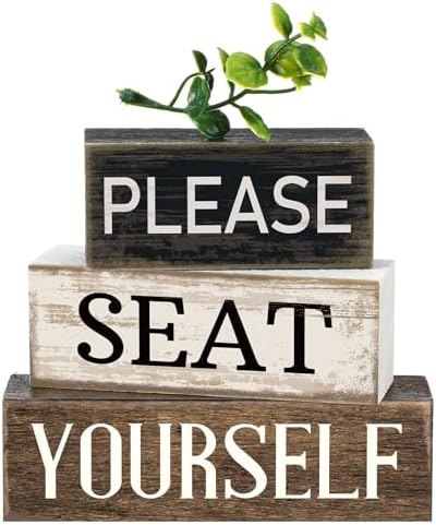 Moucuny 4 Pcs Please Seat Yourself Sign Wooden Bathroom Farmhouse Decor