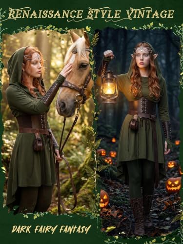 10 Pcs Women Renaissance Halloween Fairy Costume Medieval Hooded Elf Dress