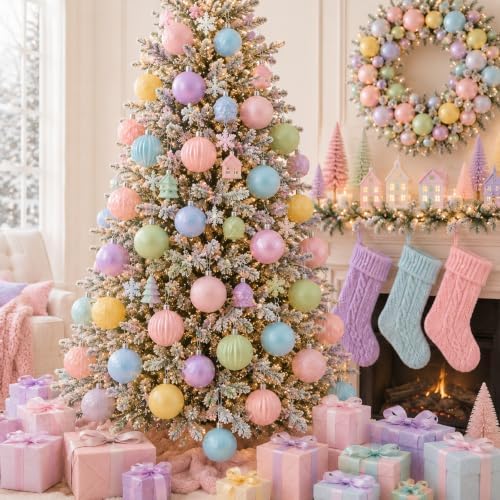 Lunmon 64 Pcs Pastel Christmas Ball Ornaments Macaron Candy Land Xmas Bulbs
