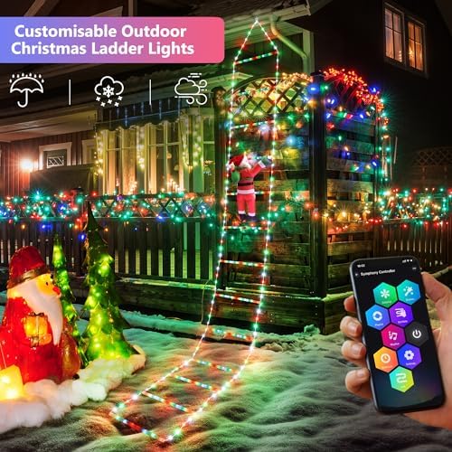 Toodour Christmas Decorations Lights, 10ft Smart RGB Christmas Decorative Lights with Santa Claus, Bluetooth & App Controlled Ladder Light - Music Sync Color Changing Xmas Light for Indoor Outdoor