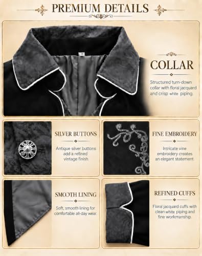 SIAEAMRG Mens Renaissance Pirate Halloween Costume Vampire Jackets Tailcoat