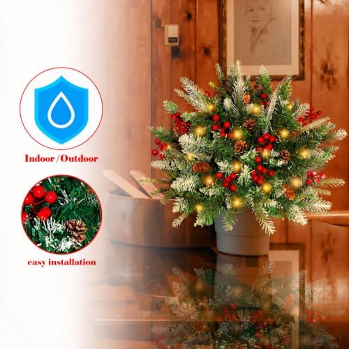 Lighted Christmas Urn Filler, 1 Pack 24 Inch Warm White Planter Decor