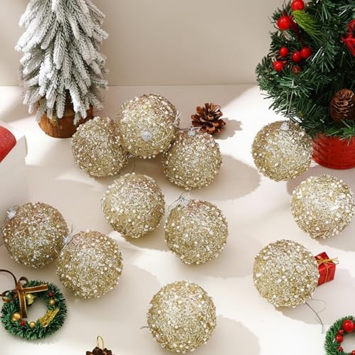 Lyrow 24 Pcs 3.15" Christmas Ball, Champagne Gold