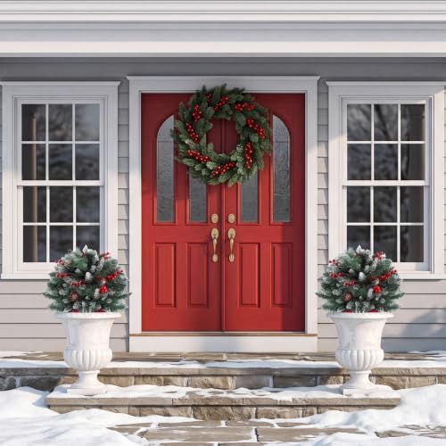 2 Pack Artificial Christmas Urn Filler, Pre-lit Lighted Christmas Tree