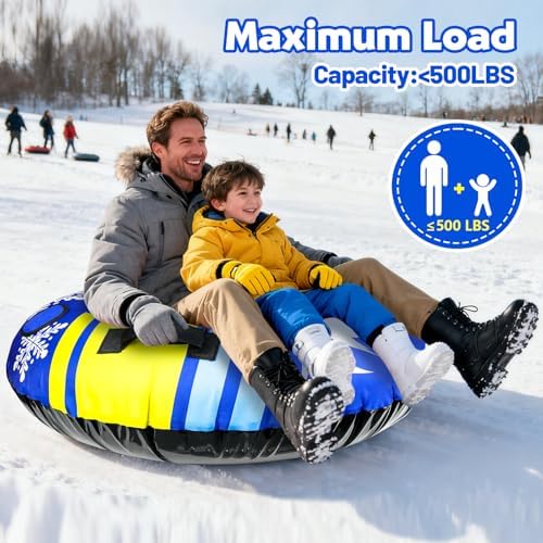 ZMLM Snow Tubes for Sledding Heavy Duty - Inflatable Snow Tube with Premium Canvas Cover for Kids Adults,Towable Snow Sled Thickened Bottom Winter Gift Outdoor Fun Toys