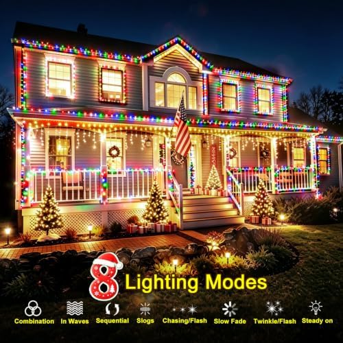 KNONEW 600FT 1500 LED Christmas String Lights Outdoor Green Wire Fairy Light 8 Modes & Timer Plug in Waterproof for Xmas Yard Tree Wedding Party Holiday Decorations(Multicolor)