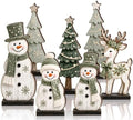 7 Pcs Christmas Table Decor Wooden Snowman Tree Deer Decor, Sage Green