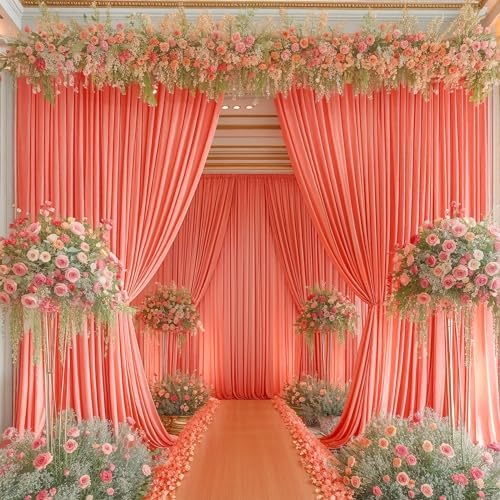 4 Panels Orange Backdrop Curtain for Parties Wrinkle Free Photo Curtains Backdrop Drapes Fabric Decoration for Wedding Birthday Party Baby Shower 20ft(W) x 10ft(H)