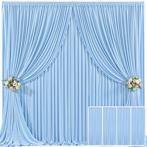 4 Panels Baby Blue Backdrop Curtain for Baby Shower Parties Wrinkle Free Light Blue Curtains Backdrop Drapes Fabric Decoration for Birthday Party Photography 20ft(W) x 10ft(H)