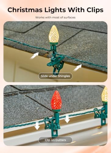 Brightown Christmas Lights Outdoor, 102FT 150LED C9 String Light with Clips