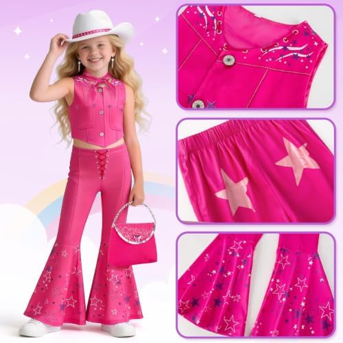 Cowgirl Costume Girls Kids Disco Outfits Movie Heroine Dress Up for Halloween Birthday Cosplay Party