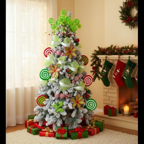 Christmas Tree Decorating Kit, Christmas Ornaments,Candy Candy Christmas Decorating KitTree Kit, Peppermint Christmas Tree, Ornaments Green red