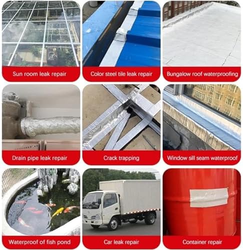 Waterproof Tape Butyl Tape Aluminum Foil Tape Butyl Tape Aluminum Foil Butyl Rubber Tape Super Strong Fiber Thicken Self Adhesive Seal god kvalitet For Pool Roof Pipe Repair Stop Leak(1M-100MM)