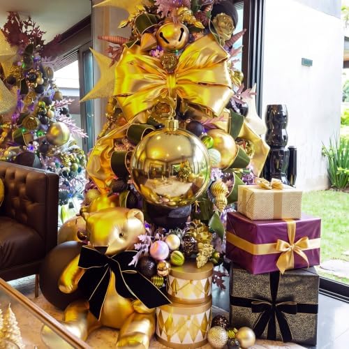 Threan 6 Inch Large Gold Shiny Christmas Ball Ornaments for Christmas Tree
