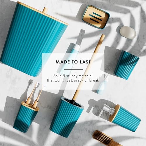 Clara Clark Bathroom Set - Teal Bathroom Accessories Set, 6PC Bathroom Accessory Set, Bathroom Sets with Bathroom Rugs, Toilet Brush, Trash Can & Soap Dispenser