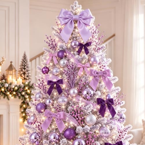 53 Pcs Christmas Tree Decorations Bow Topper Ornaments Christmas Balls Berry Picks Mesh Ribbon Bow Xmas Tree Ornaments for Xmas Home Office Decorations