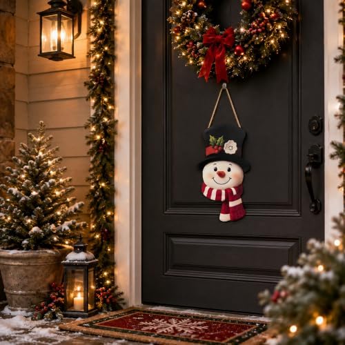 Christmas Decorations - Winter Snowman Wooden Welcome Sign for Front Door