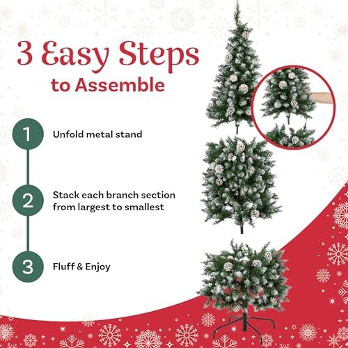 Elf Stor 6ft Flocked Prelit Christmas Tree with Stand, Green/White