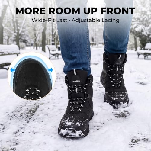 Men's Waterproof Wide Snow Boots, Faux Fur Lined Winter Boots