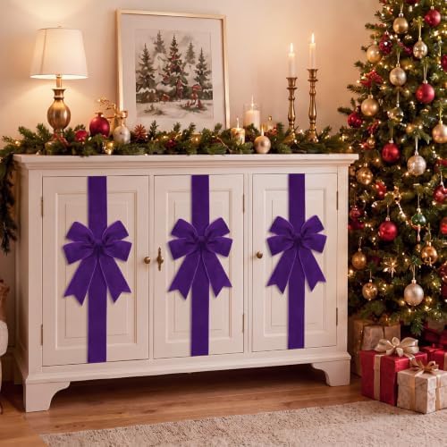 Daifunli 6 Pcs Purple Velvet Christmas Cabinet Bows Ribbons for Kitchen