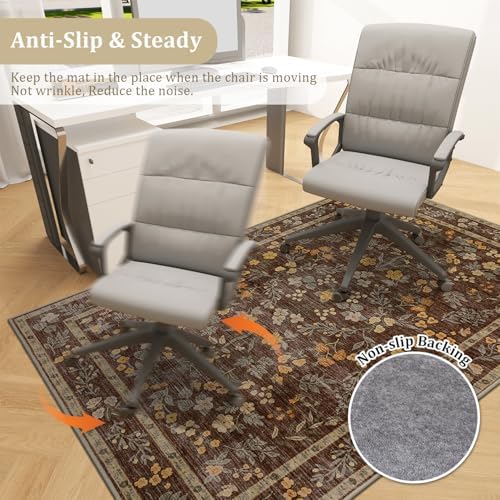 chakme Office Chair Mat for Hardwood Floor, 60"x45" Easy Glide Computer Desk Mat Protector for Rolling Chair Under Desk Rug Nonslip Backing, Machine Wash, (Floral)