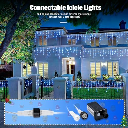 JMEXSUSS 400 LED 38.8 Ft Blue & White Icicle Christmas Lights for Outside