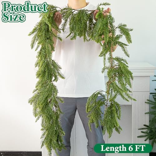 6 Ft Christmas Norfolk Pine Garland, Artificial Pines Greenery Garlands