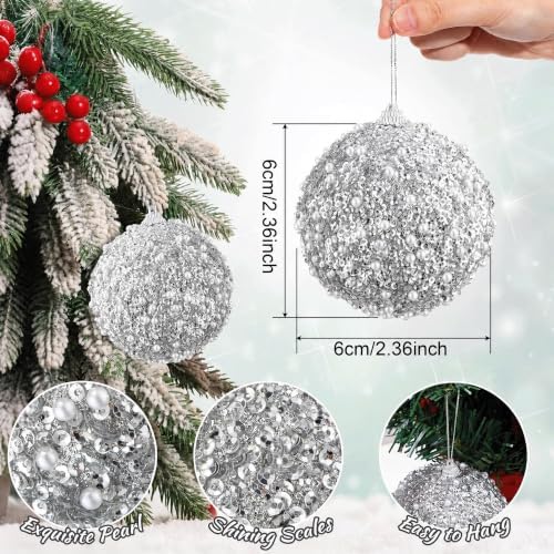 Lyrow 24 Pcs 2.36" Christmas Ball, Silver