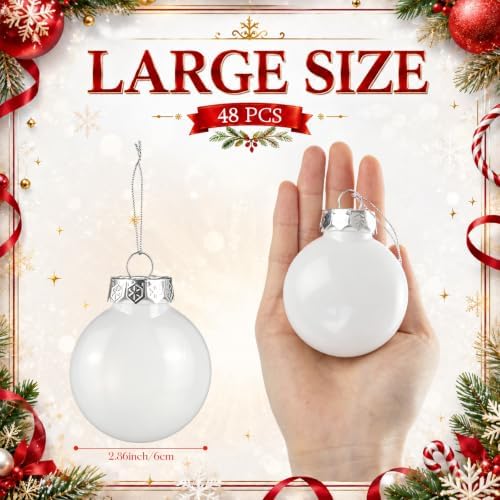 Zubebe 48 Pcs 2.4 Inch Blank White DIY Christmas Ball Ornaments for Craft