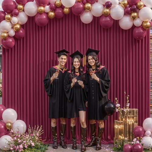 10x10 Burgundy Backdrop Curtain for Parties Wedding Wrinkle Free Maroon Photo Curtains Backdrop Drapes Fabric Decoration for Birthday Engagement Ceremony 5ft x 10ft,2 Panels