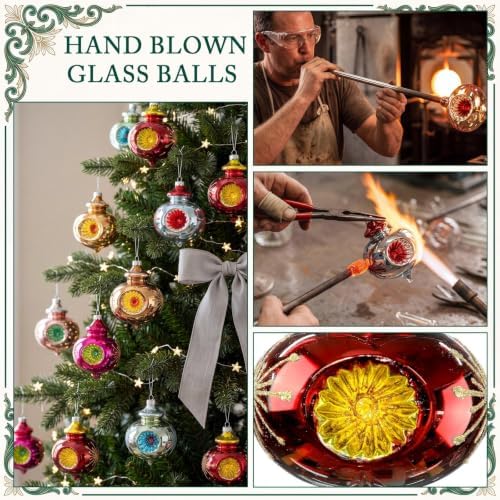 Junkin 12 Pcs Vintage Glass Christmas Ornaments,Hanging Decor, Elegant