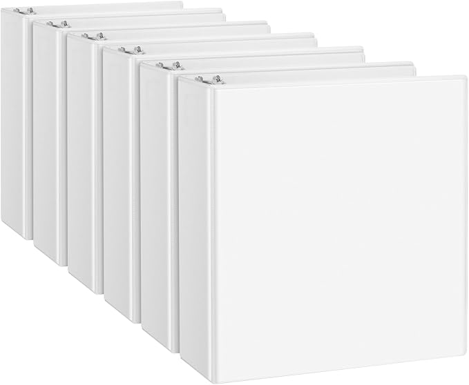CIXILDTS 2 Inch D Ring Binders, 3 Ring Binder Fit US Letter Size Paper, 2" Slant D Ring View Binder with 2 Pocekts, 6-Pack, White