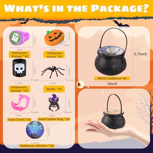 AuroTops Halloween Party Favor for Kids,60 Pack Halloween Miniatures Toys