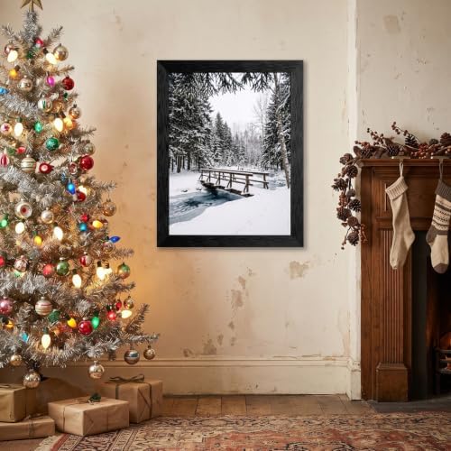 Framed Winter Bridge Canvas Wall Art, Rustic, Black Frame Inch 12x16
