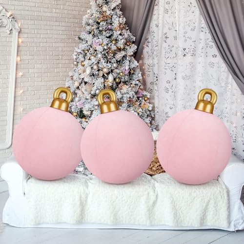 Jetec 3 Pcs 32 Inch Giant Velvet Pink Christmas Inflatable Balls