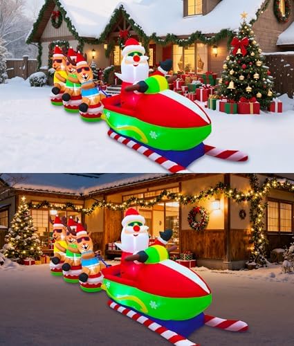 EAONE 12FT Christmas Inflatables Outdoor Decorations, Giant Blow ups Yard Decoration Inflatable Santa Claus Drive Sleight with 3 Reindeers, with Built-in LEDs for Indoor Outdoor Home Holiday Decor