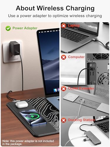 Mouse Pad with Wireless Charging, Large Desk Mat, Black Topographic Map #1