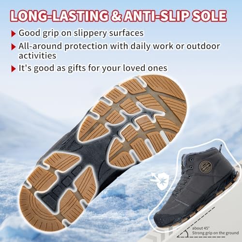Mens Snow Boots, Mens Winter Boots, Mens Winter Trekking Snow Boots, Winter Boots for Men Waterproof Fur Lined Warm Winter Boots Men Lace up Snow Ankle Shoes Outdoor Anti-Slip Lightweight Hiking Boot