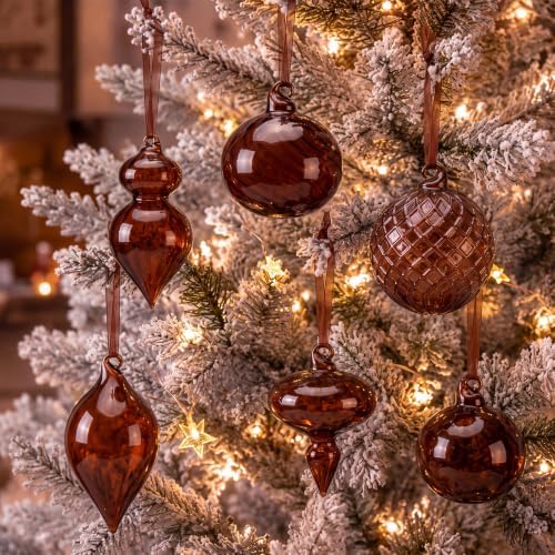Hungdao 14pcs Vintage Christmas Ornaments Retro Glass Balls, Brown