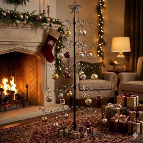 HOHIYA 6.5 Ft Ornament Display Tree Stand 174 Hook Metal Christmas Tree