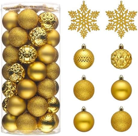 Valery Madelyn Christmas Tree Decorations Ornament Set, 50ct 2 Inches Gold Shatterproof Christmas Ball Ornaments Hanging Xmas Holiday Party Decor