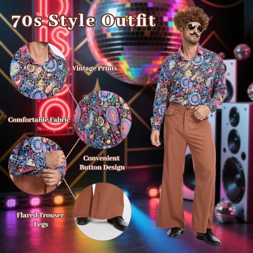 70s Disco Outfit for Men, 7 Pcs Retro Hippie Costume Adults