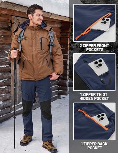 TACVASEN Men's Snow Ski Pants Winter Fleece Lined Water Resistant Insulated