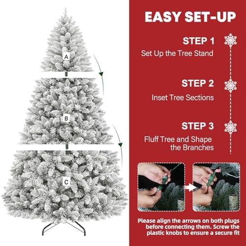 Hykolity 7.5 ft Flocked Prelit Christmas Tree