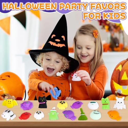 PaLeyFer 100Pcs Halloween Squishy Toys for Kids, Halloween Party Favors, Trick or Treat Goodie Bag Fillers, Kawaii Squishy Halloween Toys Gifts for Boys Girls Classroom Rewards