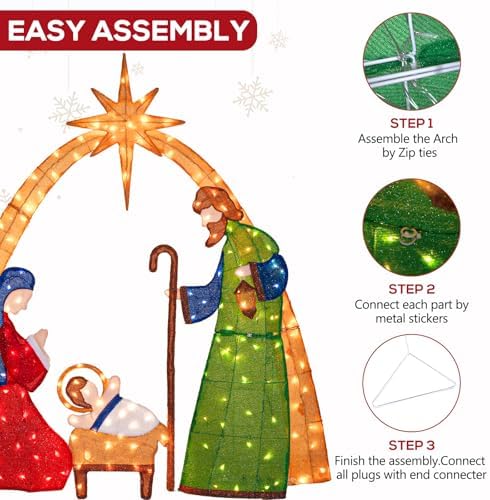 Hykolity 5.5 FT 2.5D Lighted Nativity Scene, Outdoor Christmas Yard Decoration with 210 Warm White LEDs, Stained-Glass Style Fabric and 5 FT Power Cord for Lawn and Porch
