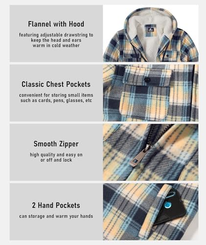 GEEK LIGHTING Men's Flannel Shirts Jacket Sherpa Lined Plaid Zipper Hoodie