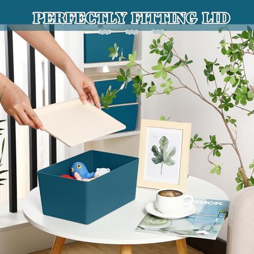 Menkxi 4 Pcs Storage Bins with Lids, Blue, Large